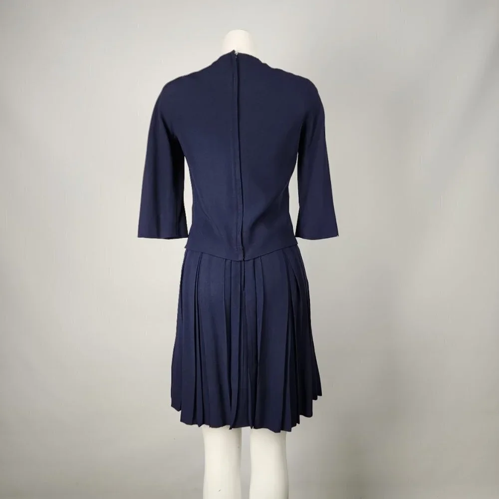 Teal Traina New York 1960s Navy Blue Top & Dress Set Size XS - Picture 9 of 15